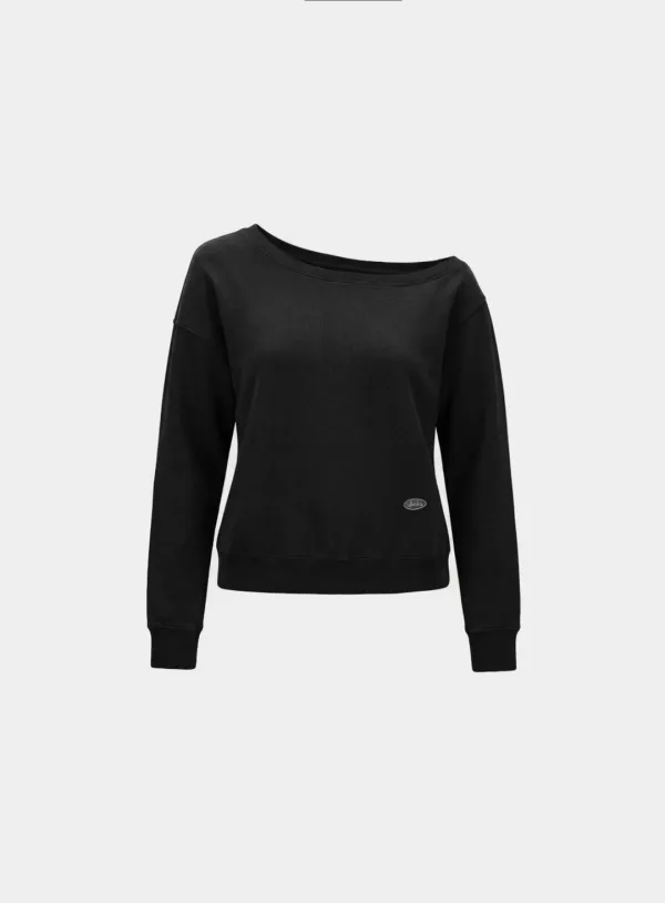 [w-sweatshirt26-008] BS Soft Terry Off-the-Shoulder Sweatshirt - Black