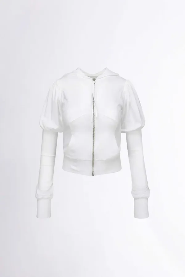 Solid Zip-Up Hoodie White