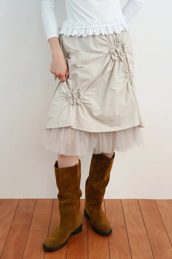 Flower Shirring Skirt (Light Beige)