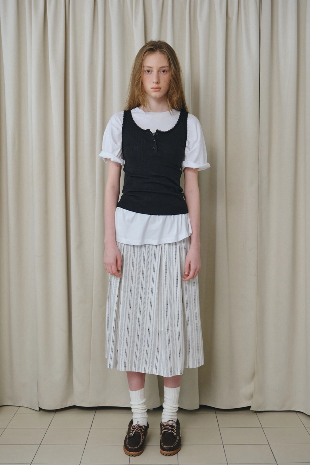 브렌다 브렌든 stitch pleats skirt - ivory 상품 이미지 2