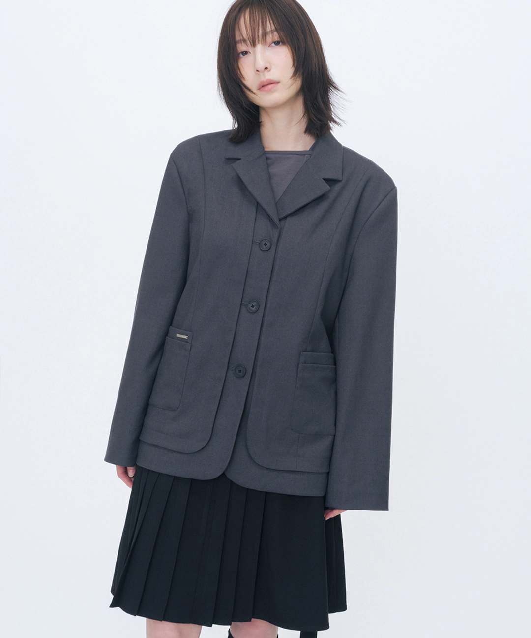 미세키서울 [레이 PICK] Layered placket blazer CHARCOAL 상품 이미지 1
