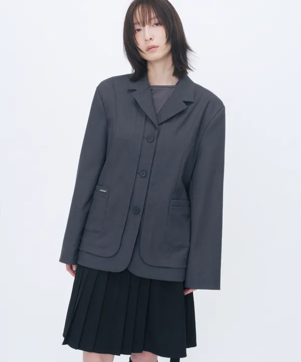 [레이 PICK] Layered placket blazer CHARCOAL