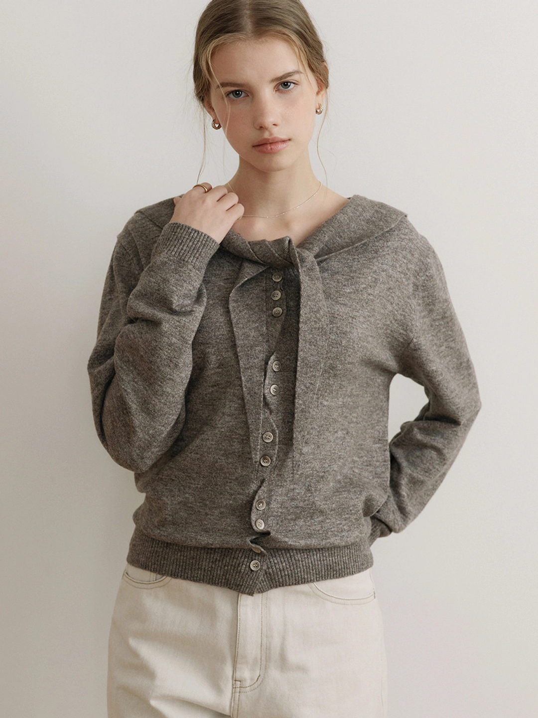 아워코모스 comos 1641 sailor collar wave-button cardigan (mocha) 상품 이미지 2