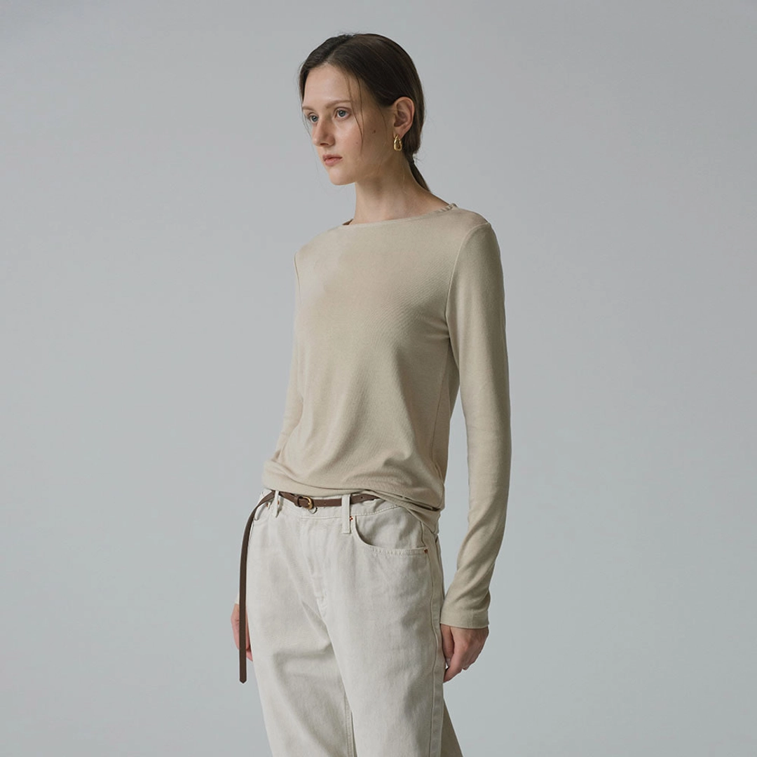 시야쥬 SITP5226 소프트 보트넥 코어 티셔츠_Light beige 상품 이미지 2