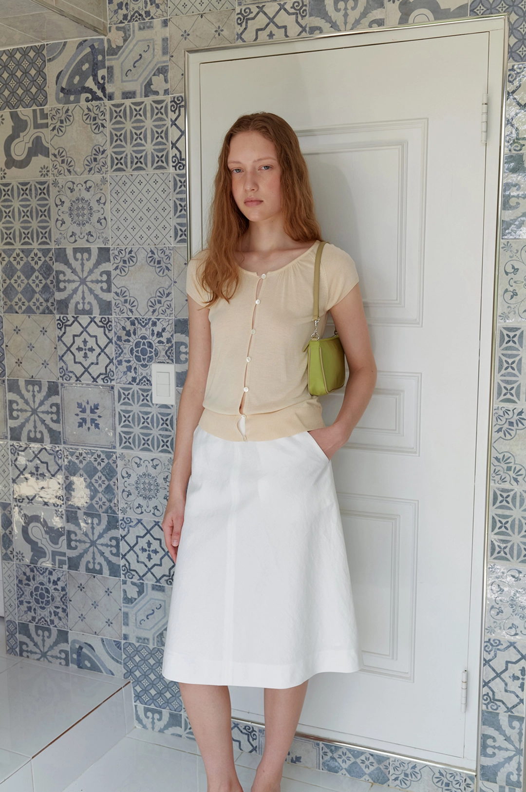 엘오61 Pasta Cap-Sleeve Cardigan in Butter Milk 상품 이미지 2