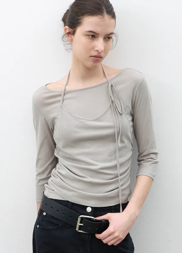 (T-7208)HALTER LAYER SHRRING TEE