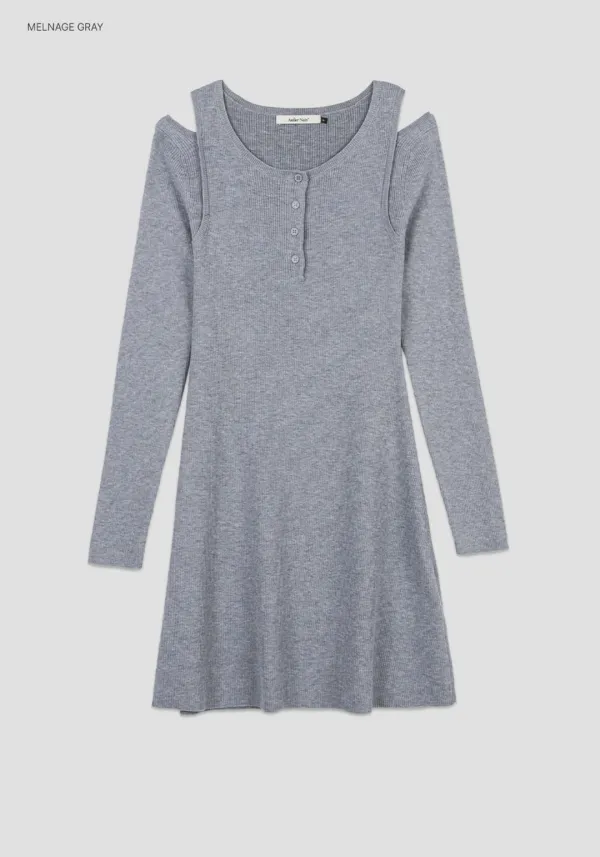 (OP-6313)SHOULDER CUTOUT KNIT DRESS