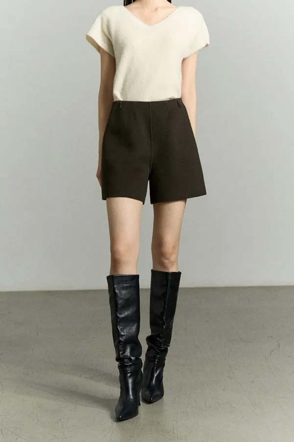 CASHMERE WOOL SHORT KHAKI BROWN