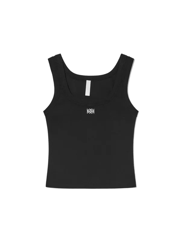 Square-Neck Rib Tank Top Black