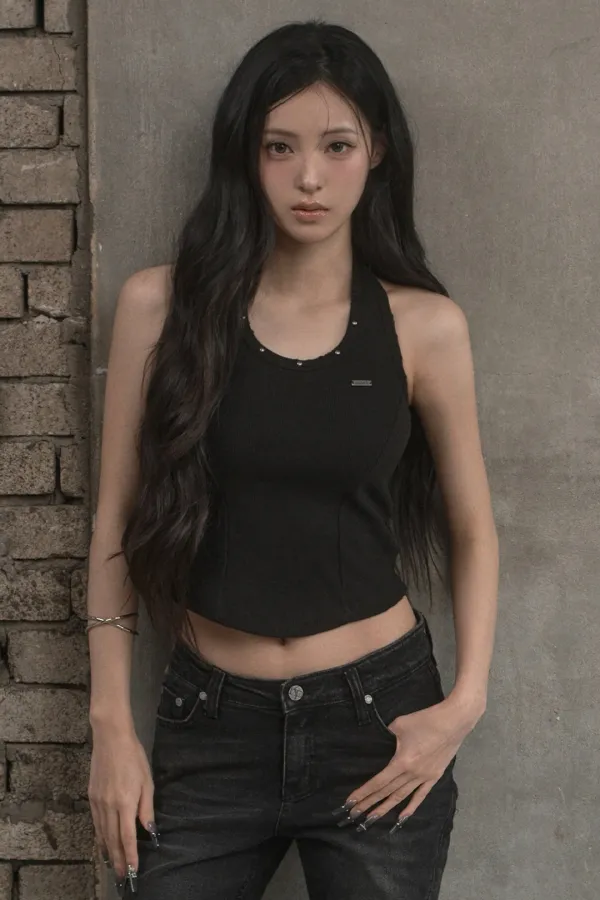 Damage Stud Halter Top (black)