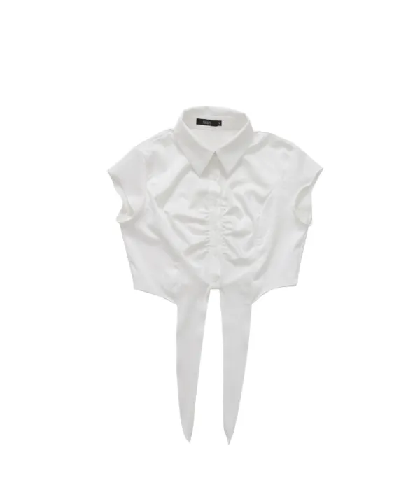 TIE SHIRRING CROP SHIRT WHITE