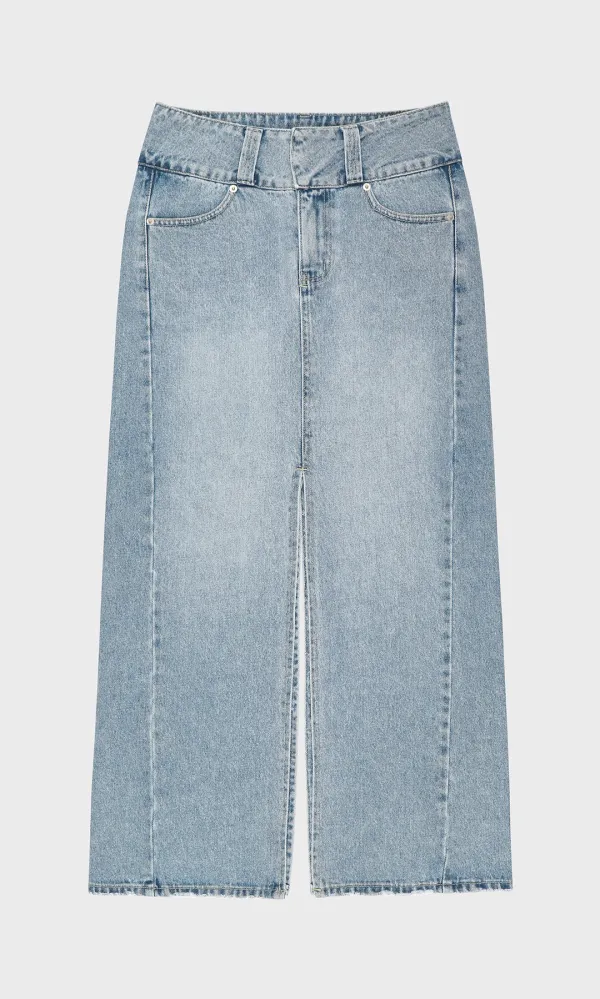 Low Waist Pencil Denim Skirt_Light Blue