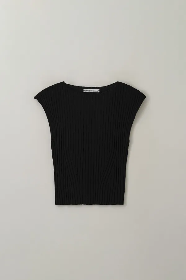 vetiver cap sleeve knit top_black