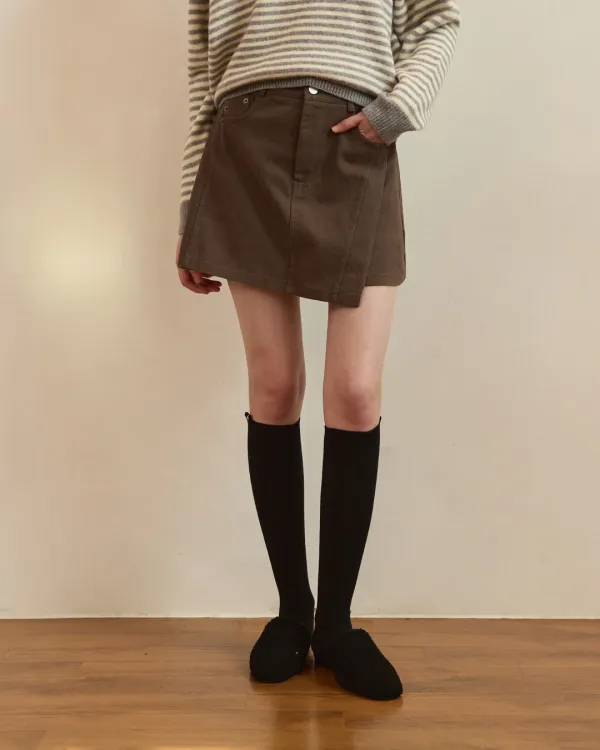 Unbalance cut mini skirt - khaki grey