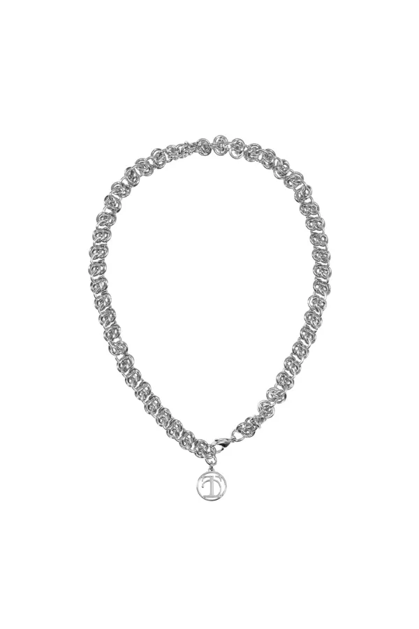 Round Charm Bold Chain Necklace [ Silver ]
