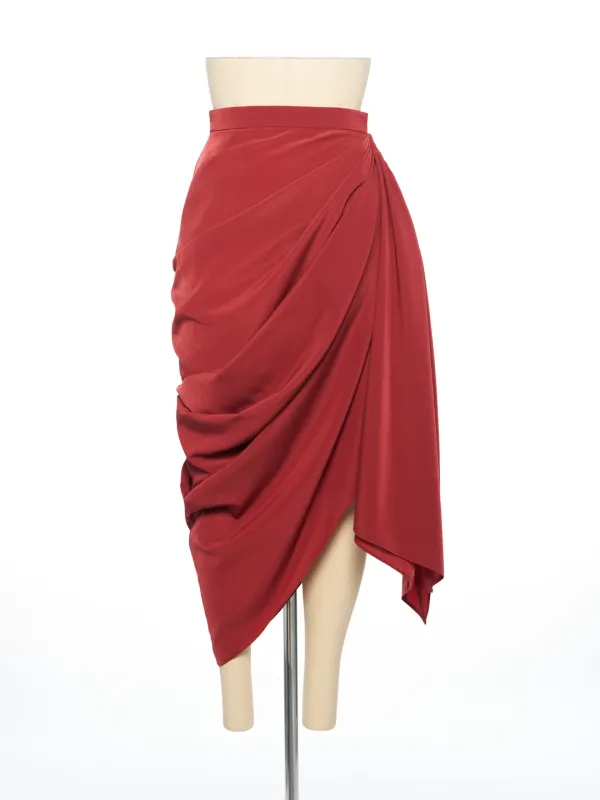 PF25 BROWN ASYMMETRIC SHIRRING SKIRT