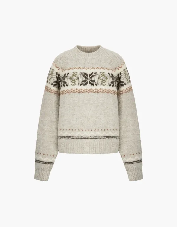 snowflake jacquard knit pullover - oatmeal
