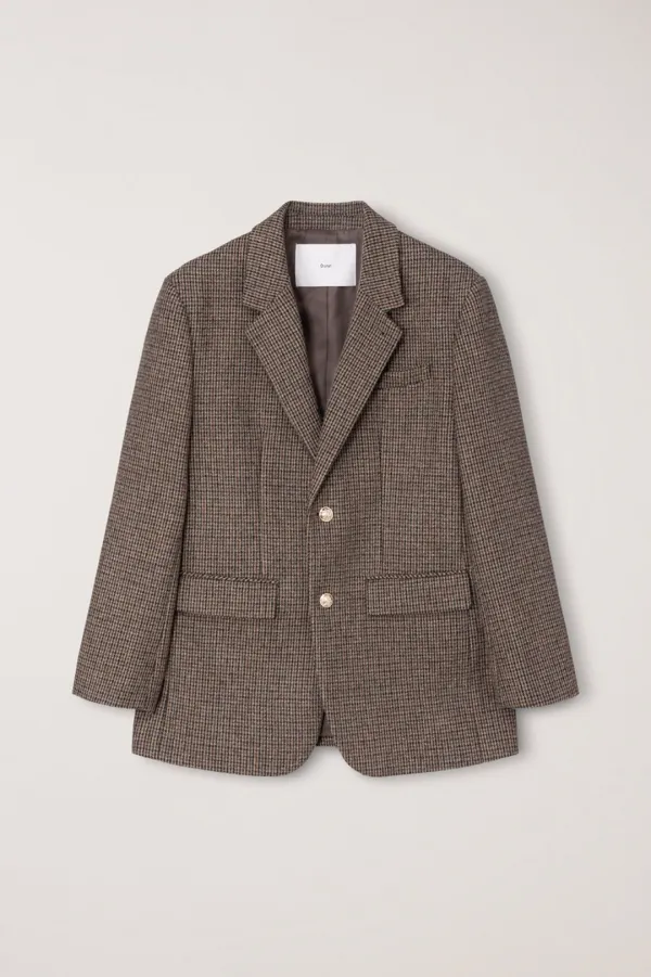 UNISEX CLASSIC 2 BUTTON WOOL BLAZER BROWN CHECK_UDJA6C107W2