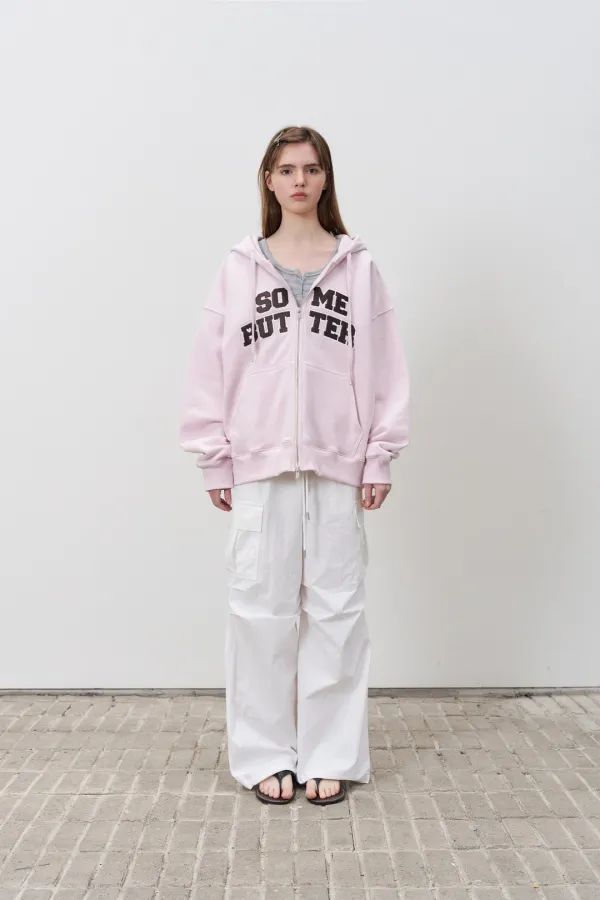 Satin Heart Logo Hoodie Zip-Up - Light Pink