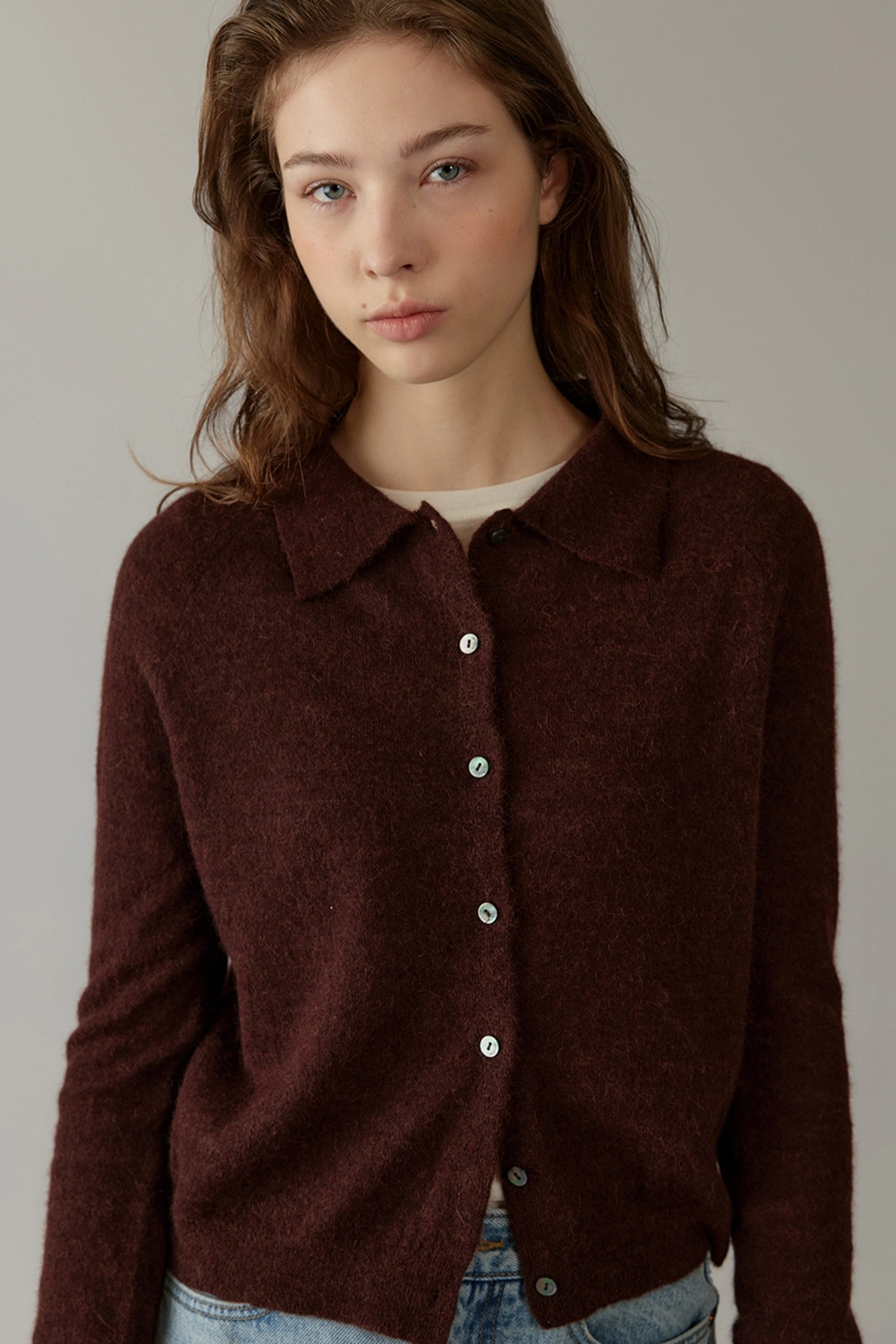 블랭크공삼 baby alpaca collar cardigan (brown) 상품 이미지 2