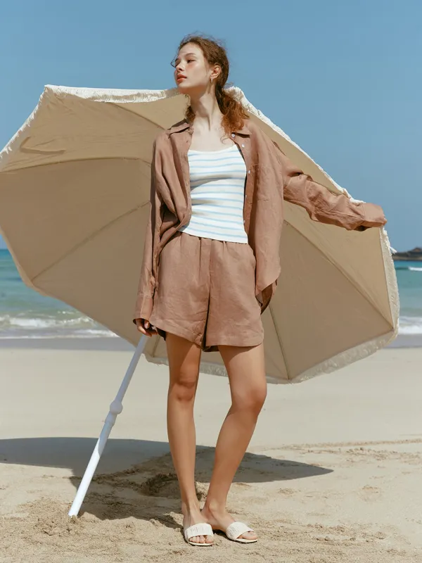 LONA linen half pants_brown
