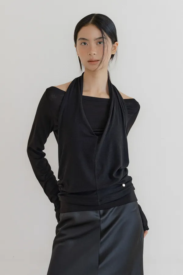 Cowl Tank & Boatneck Top Set (black)