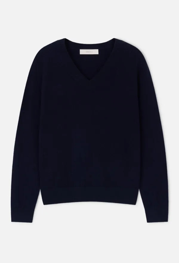 Cashmere V-Neck Knit (Navy)
