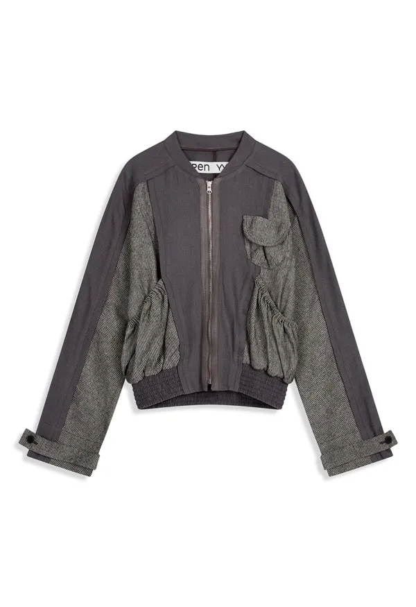 LINEN PANELED BOMBER, MULTI