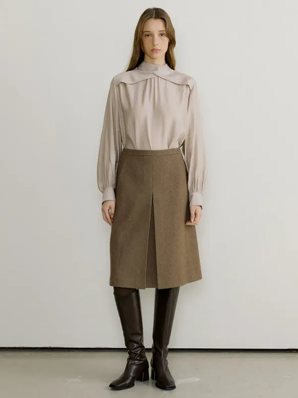 VERY WOOL TWILL MIDI SKIRTS_2COLOR