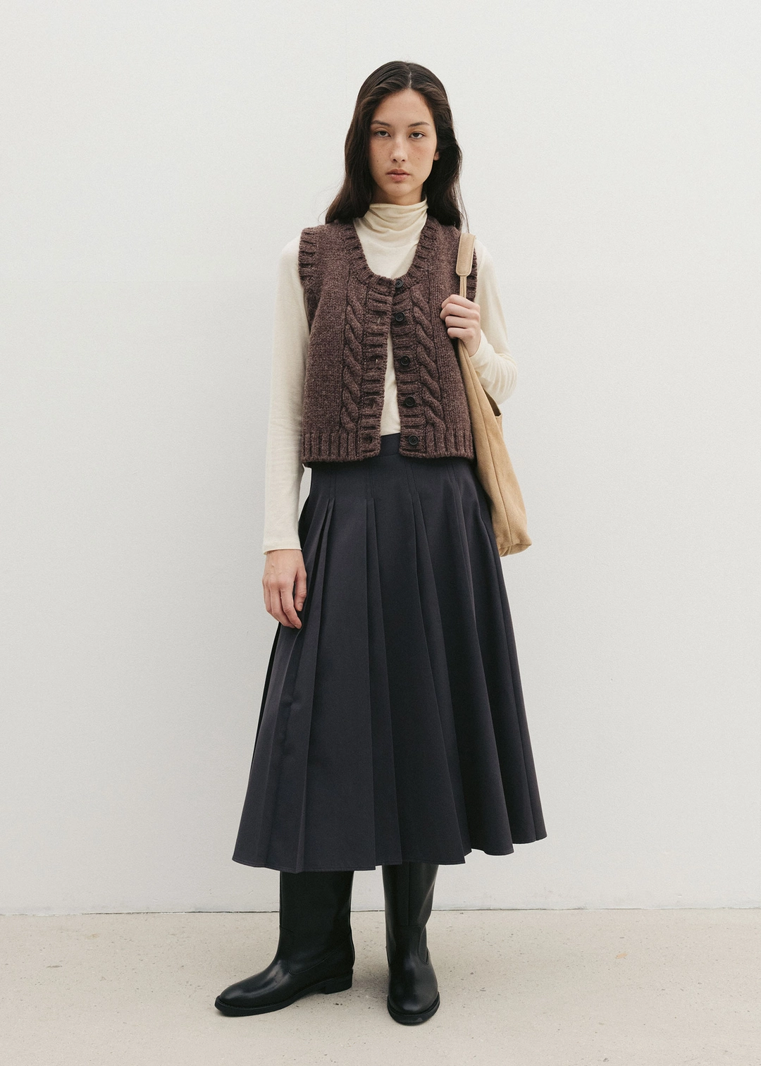 더라이 Pintuck Pleats Midi Skirt(Charcoal) 상품 이미지 2
