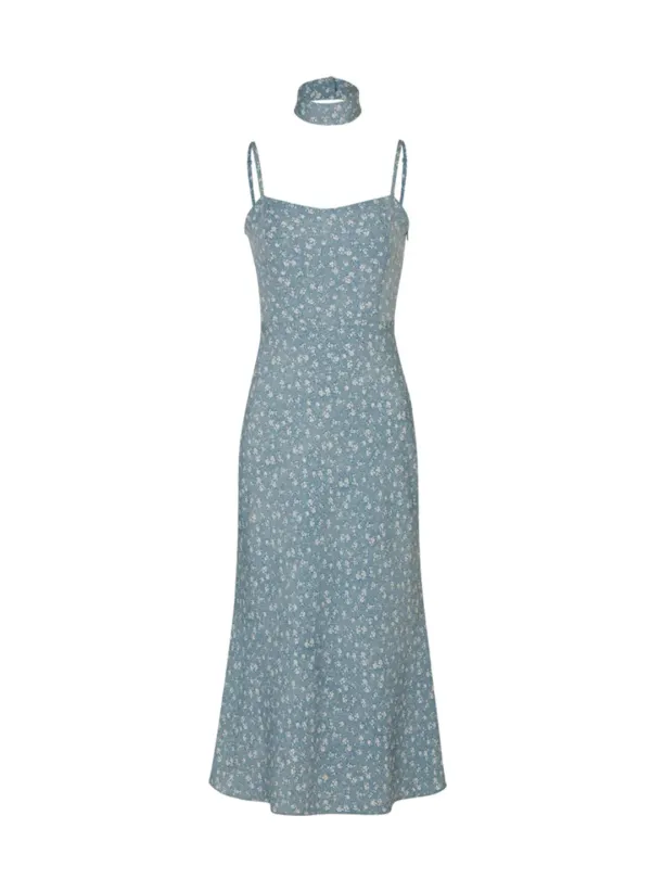 Juliet Slim Fit Dress (Scarf Set / Blue)
