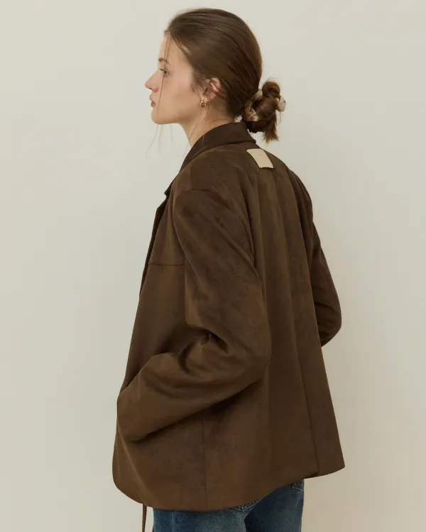 Back label suede jacket - brown