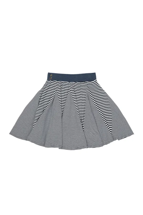 STRIPE FLARE MIDI SKIRT, NAVY
