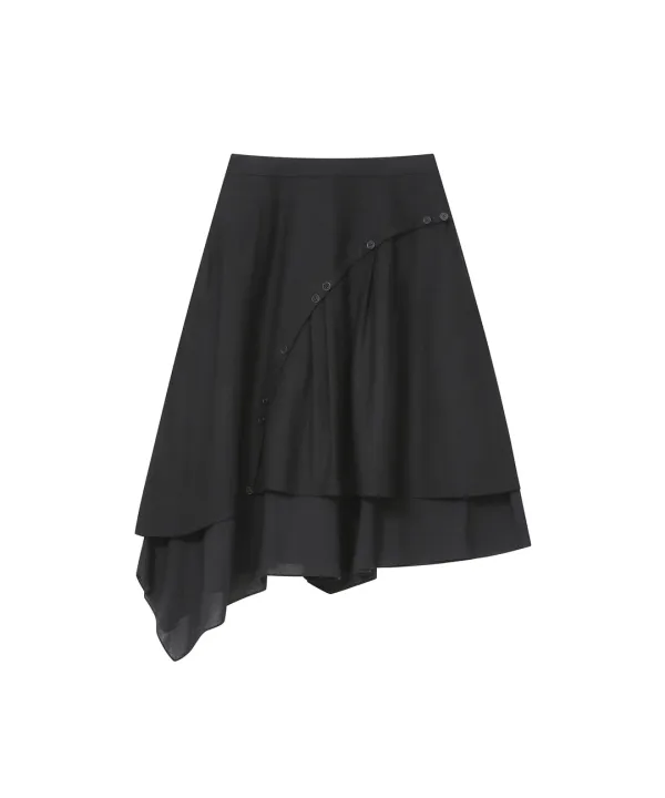 [레이 PICK] Asymmetric line draped skirt BLACK