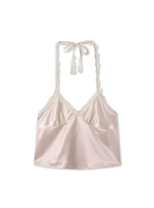 LACE TRIM HALTER BLOUSE (PINK)