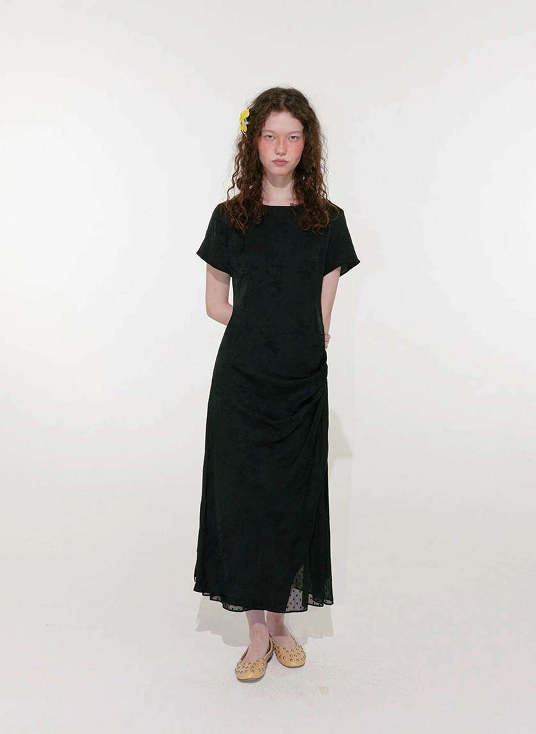 루루서울 Drape Half Sleeve Dress (Black) 상품 이미지 2