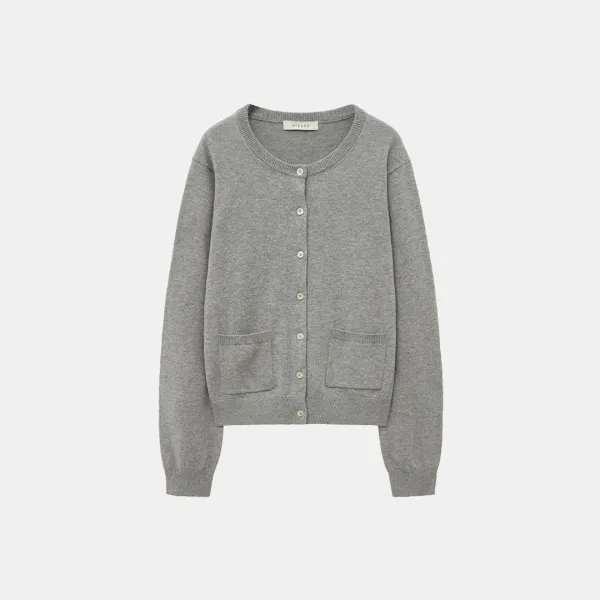 SIKN2150 울 블렌드 코어 니트 가디건_Melange gray