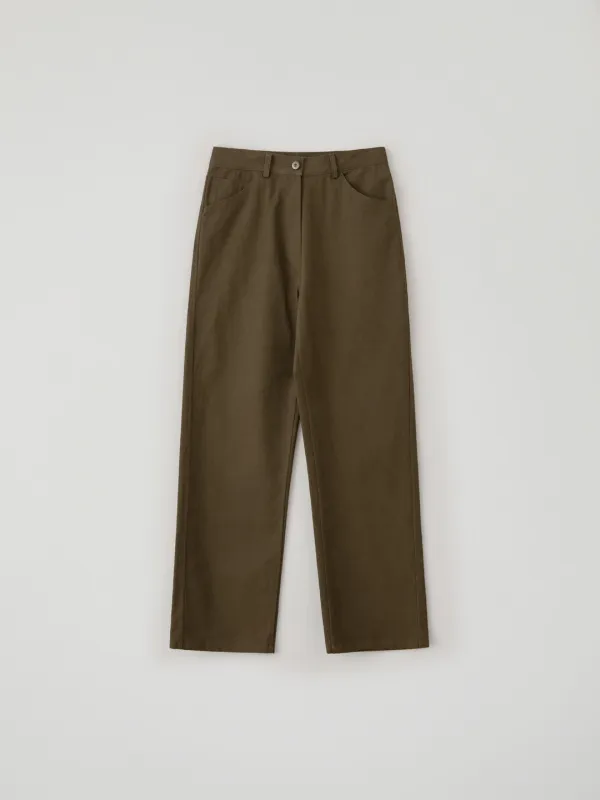 Herringbone Straight Pants(Dark Khaki)