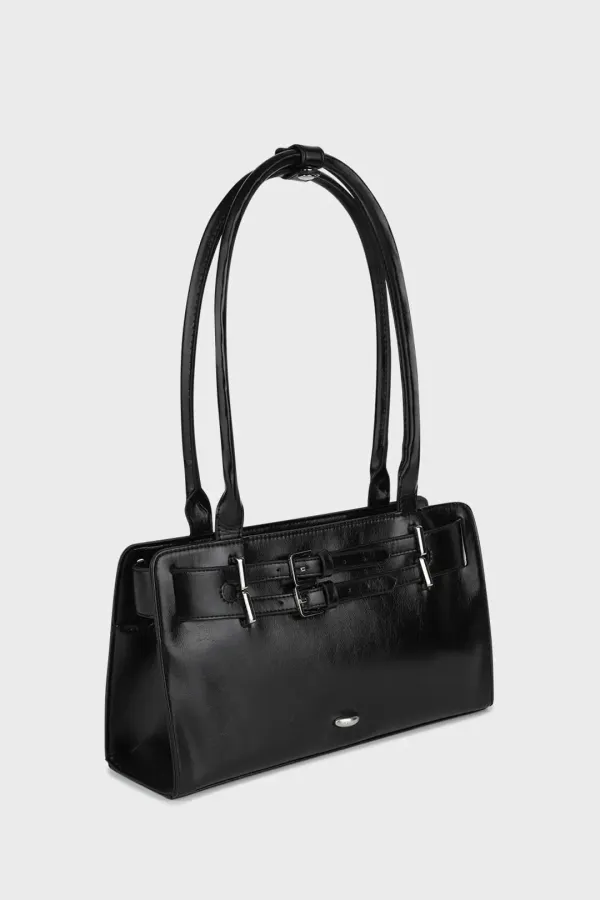 DOUBLE BELTED SHOULDER BAG (BLACK)