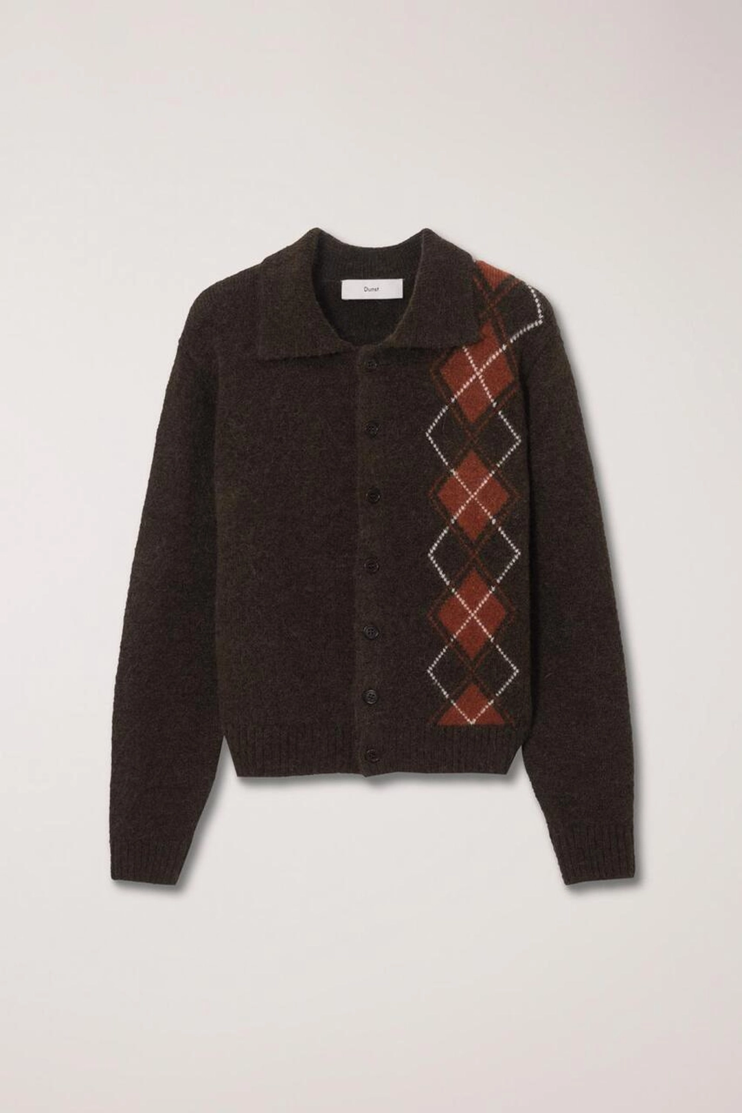 던스트 UNISEX OPEN COLLAR ARGYLE KNIT CARDIGAN KHAKI 상품 이미지 1