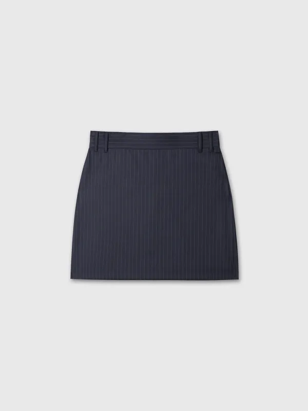 (W) WOOL PIN STRIPED MINI SKIRT_ NAVY PINSTRIPE