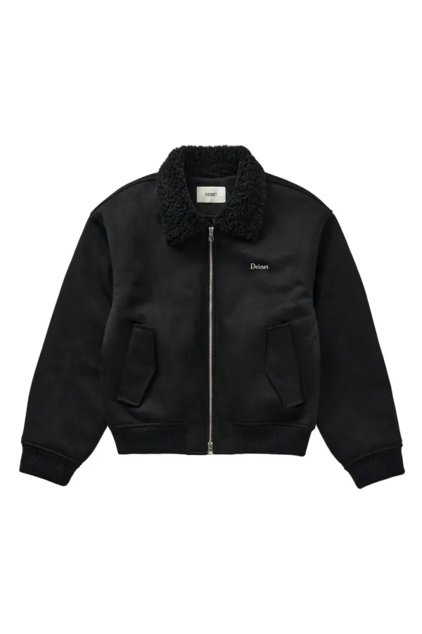 FAUX SUEDE FUR MUSTANG JACKET IN BLACK