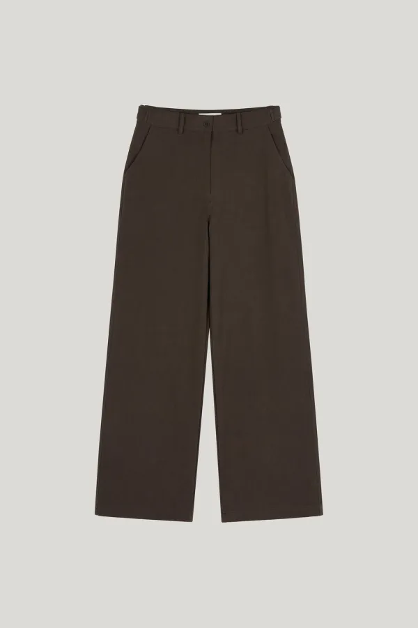 buckle button cotton pants_brown