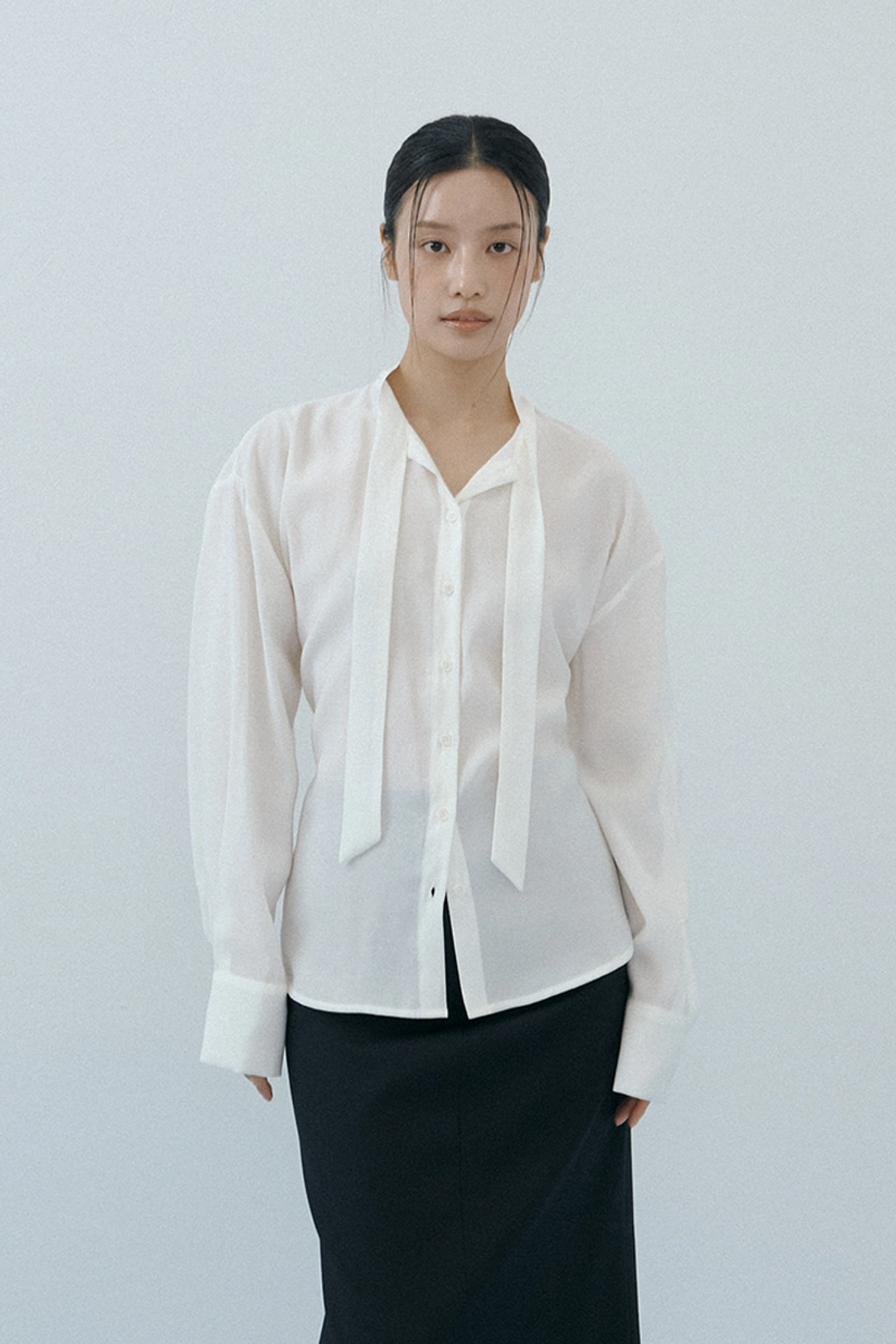 루시르주 Silky Corset-Back Oversized Blouse (ivory) 상품 이미지 1