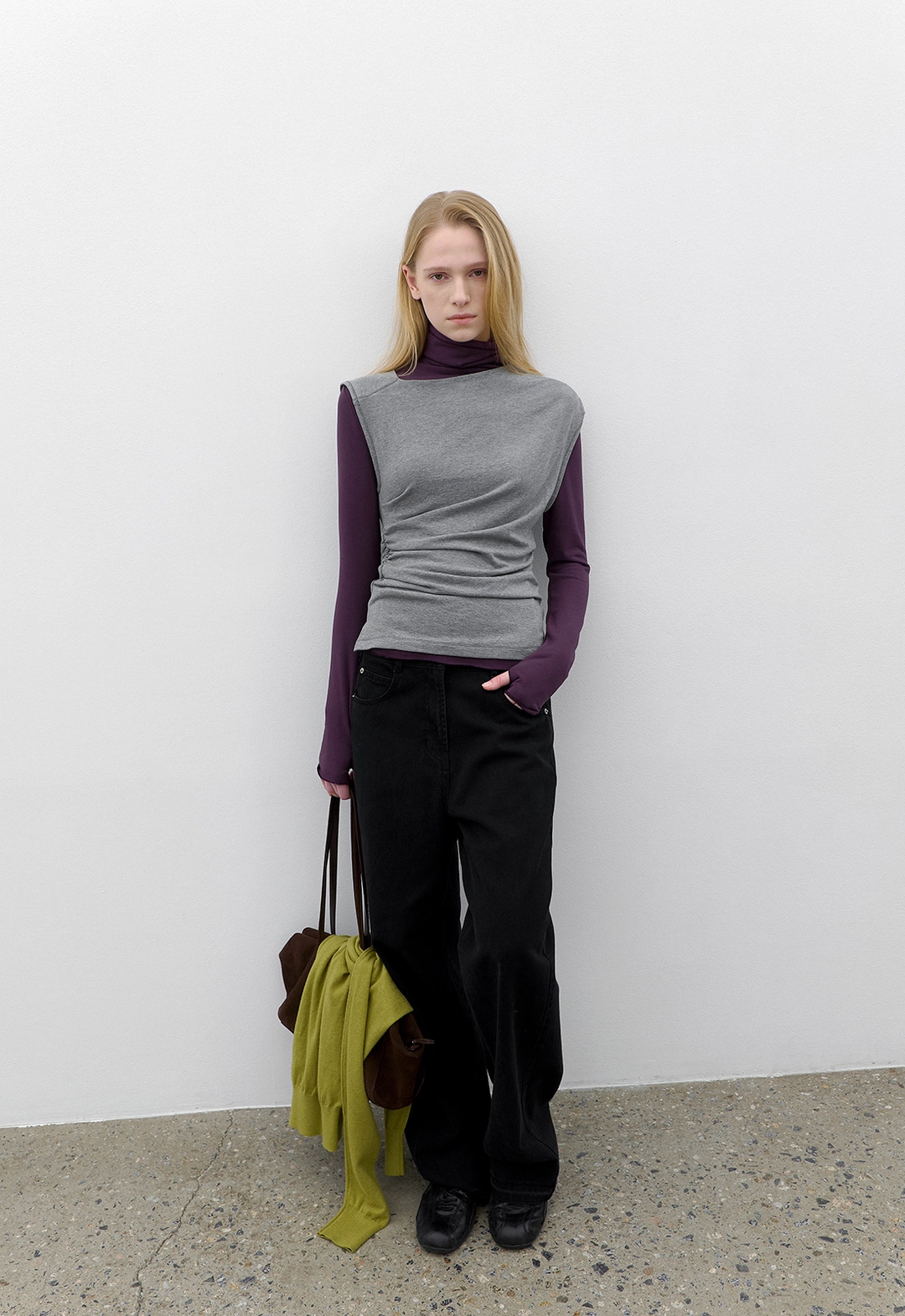 아뜰리에 나인 (T-7333)COLOR BLOCK LAYERED SHIRRING TEE 상품 이미지 3