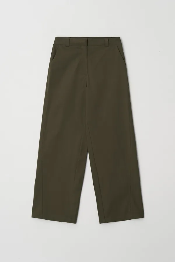 line cotton pants - khaki brown