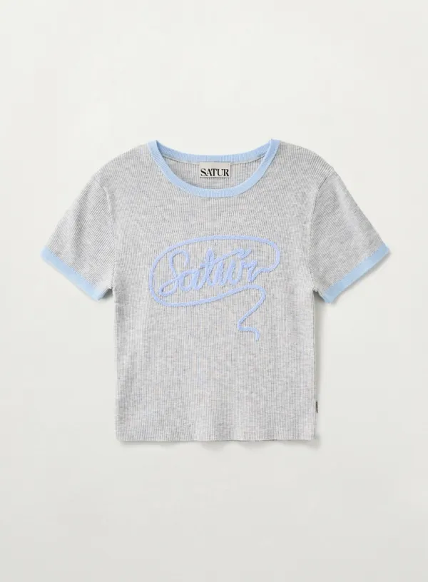 (W) Rope Logo Ringer Half Knit - Melange Gray