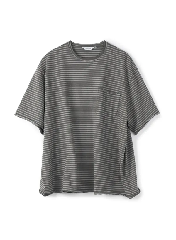 Stripe Raw Edge Pocket Tee_Charcoal