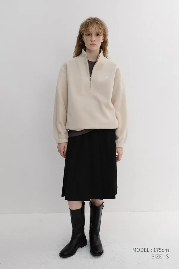 UNISEX HALF ZIP-UP FLEECE SWEATSHIRT CREAM_UDJU6D136CR