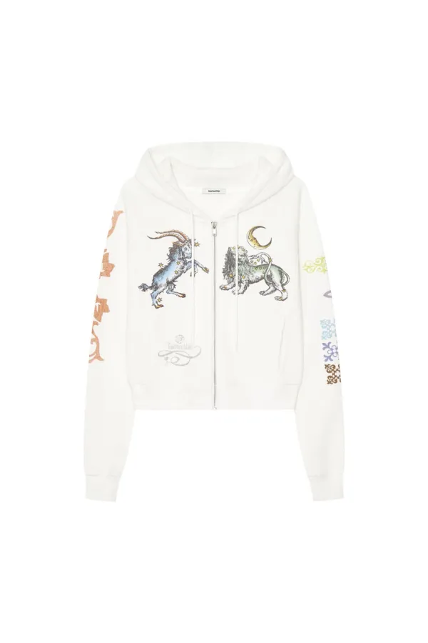 TWIN ZODIAC CROP WAFFLE ZIP-UP HOODIE
